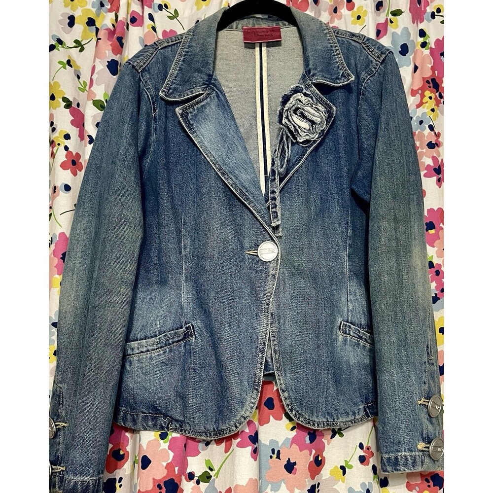 Women's Carols  Denim Blazer Jacket Size XL 100% cotton Vintage Y2K